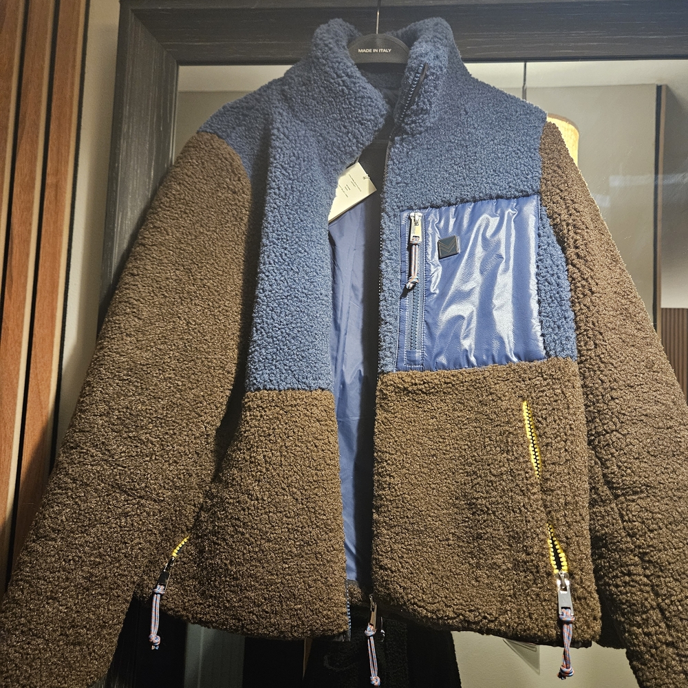 TORY BURCH Blue and Brown Fleece JACKET NWT